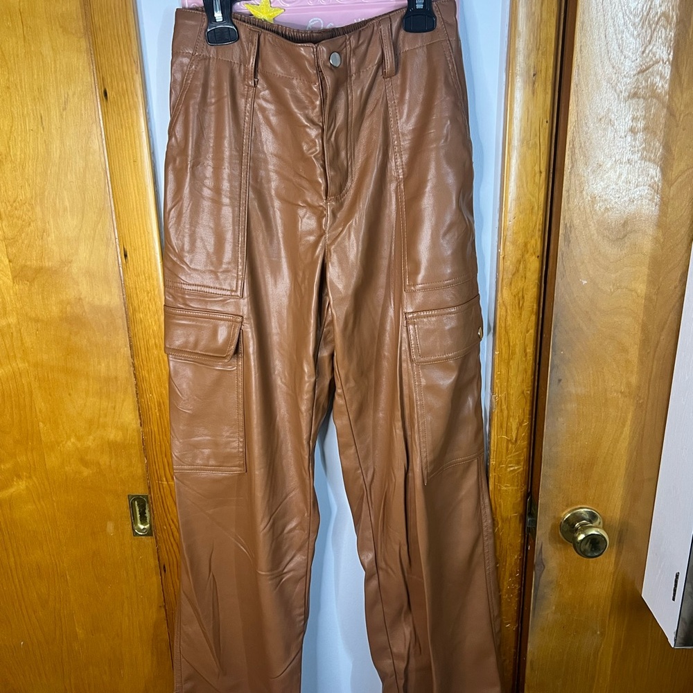 Forever 21 Tan Faux Leather Cargo Pants